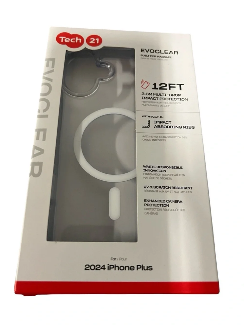 tech21 EvoClear Case for 2024 iPhone Plus - Clear with White Accents
